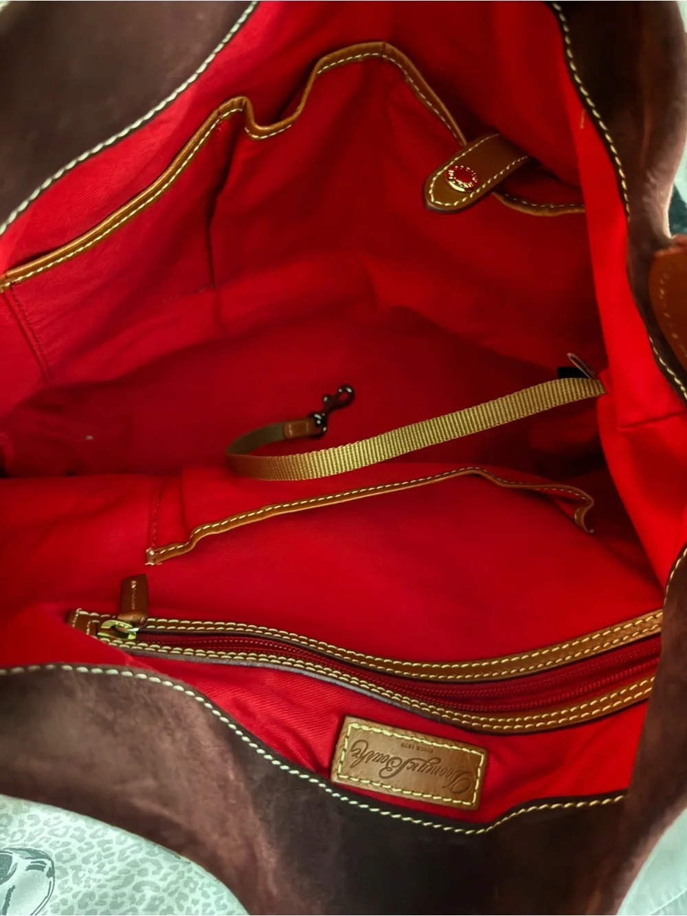 Dooney & Bourke Burgundy Suede Hobo with Tan Leather Trim